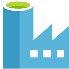 Microsoft Azure Data Factory icon - a light blue factory with green at the top of the chimney