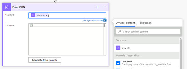 Screenshot of Power Automate workflow Parse JSON
