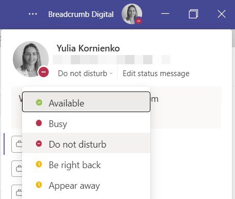 Microsoft Teams status on Do Not Disturb