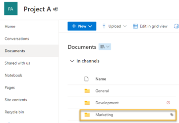 Screenshot MS SharePoint - Shared folder icon