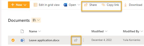 Microsoft SharePoint Online Quick Links web part - share options