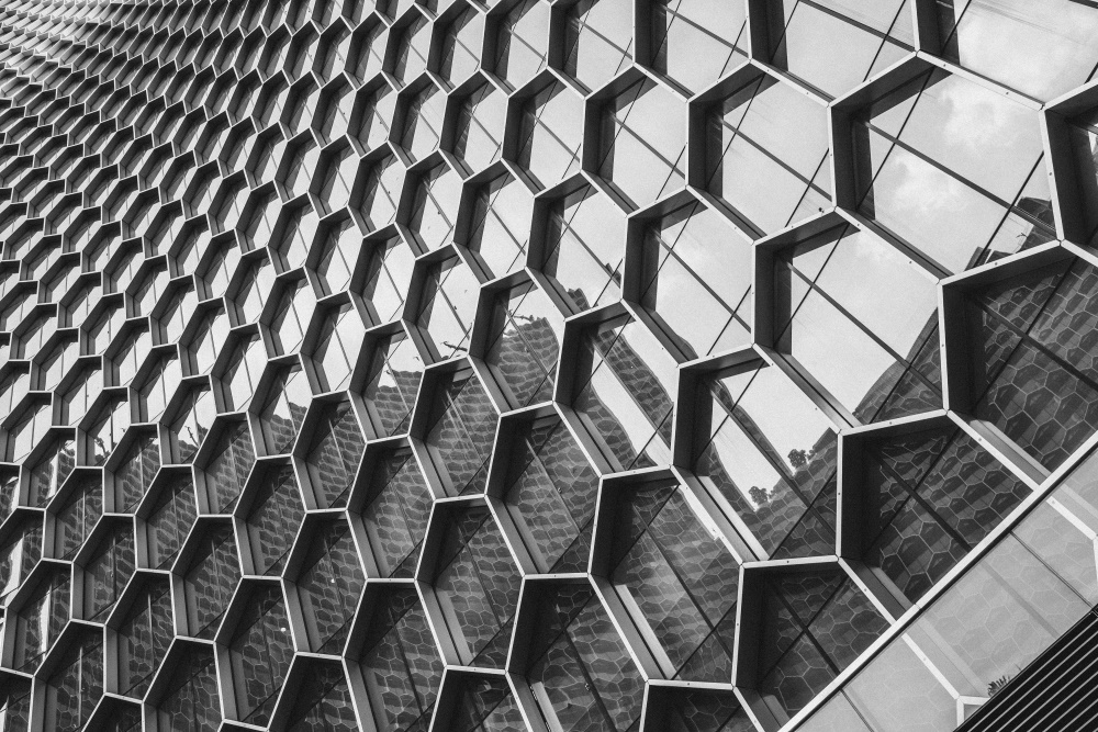 Photo highlighting the architecture of a glass building